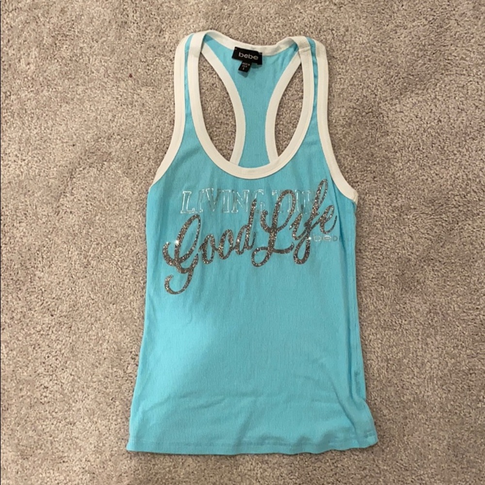 Bebe. Light blue. Racer back tank.